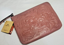 Patricia Nash Cassini Tooled Floral Full Grain Leather Old Rose Wristlet NWT
