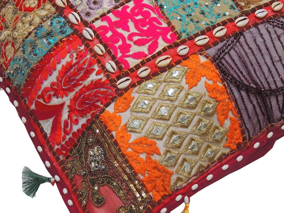 Funda de almohada de piso con cuentas decorativa boho retazos étnicos grande euro farsa 26" Foto 3 de 4