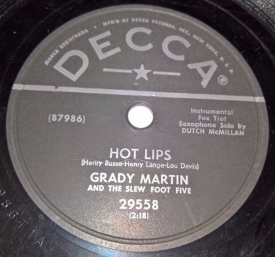 GRADY MARTIN country 78 RPM DECCA 87987 Hot Lips / Singing the Blues ...