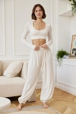 NEW Out From Under Griffin Seamed Jogger Lounge High Waist Pant Cream