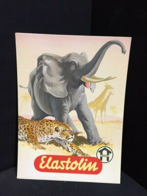 Elastolin Hausser altes Werbeschild Pappschild 33 x 24 cm aus der Nachkriegszeit