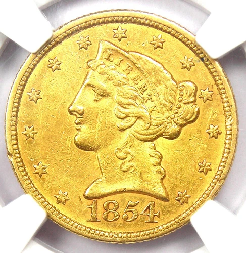 1854-C Liberty Gold Half Eagle $5 - NGC AU55 - Rare Charlotte Gold Coin!