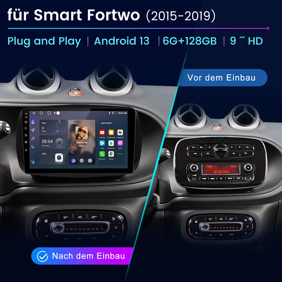 Für Smart Forfour Fortwo 453 Carplay Android Autoradio GPS NAVI BT DAB+ 6+128GB - Bild 2 von 4