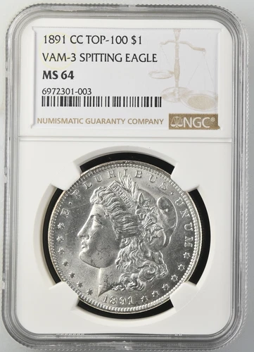 1891 CC Morgan Silver Dollar NGC MS-64 CC VAM-3 SPITTING EAGLE
