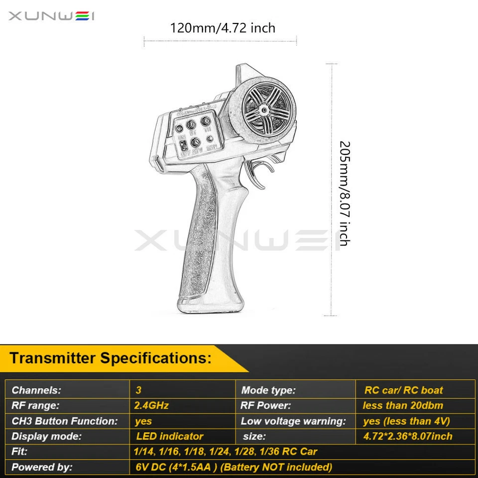 3CH 2.4GHz Transmitter Remote Control with 2 in 1 Receiver ESC for RC Car Turck - Image 2 of 4