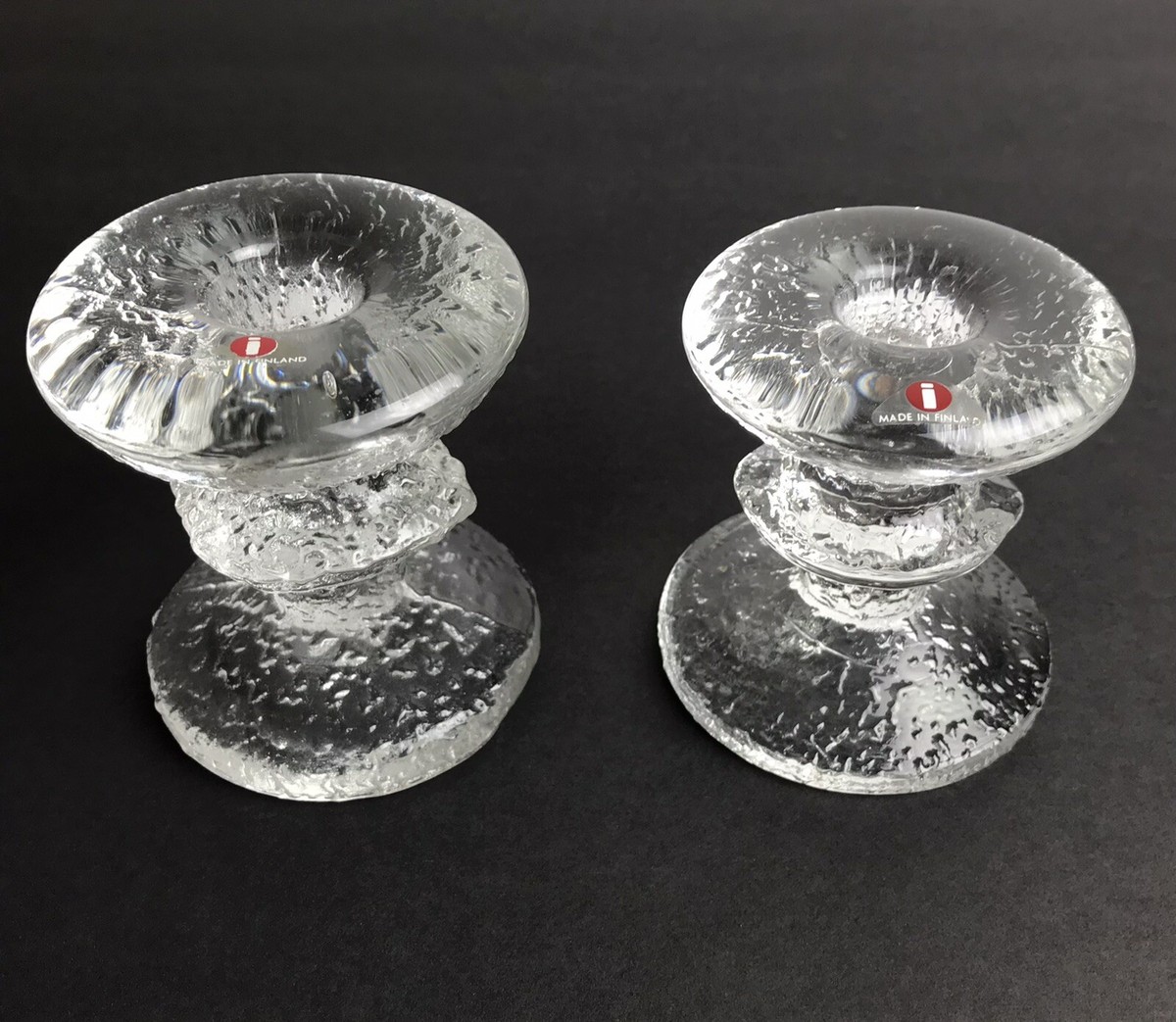 Pair Iittala Timo Sarpaneva Signed Festivo 1 Ring (Size A) Glass