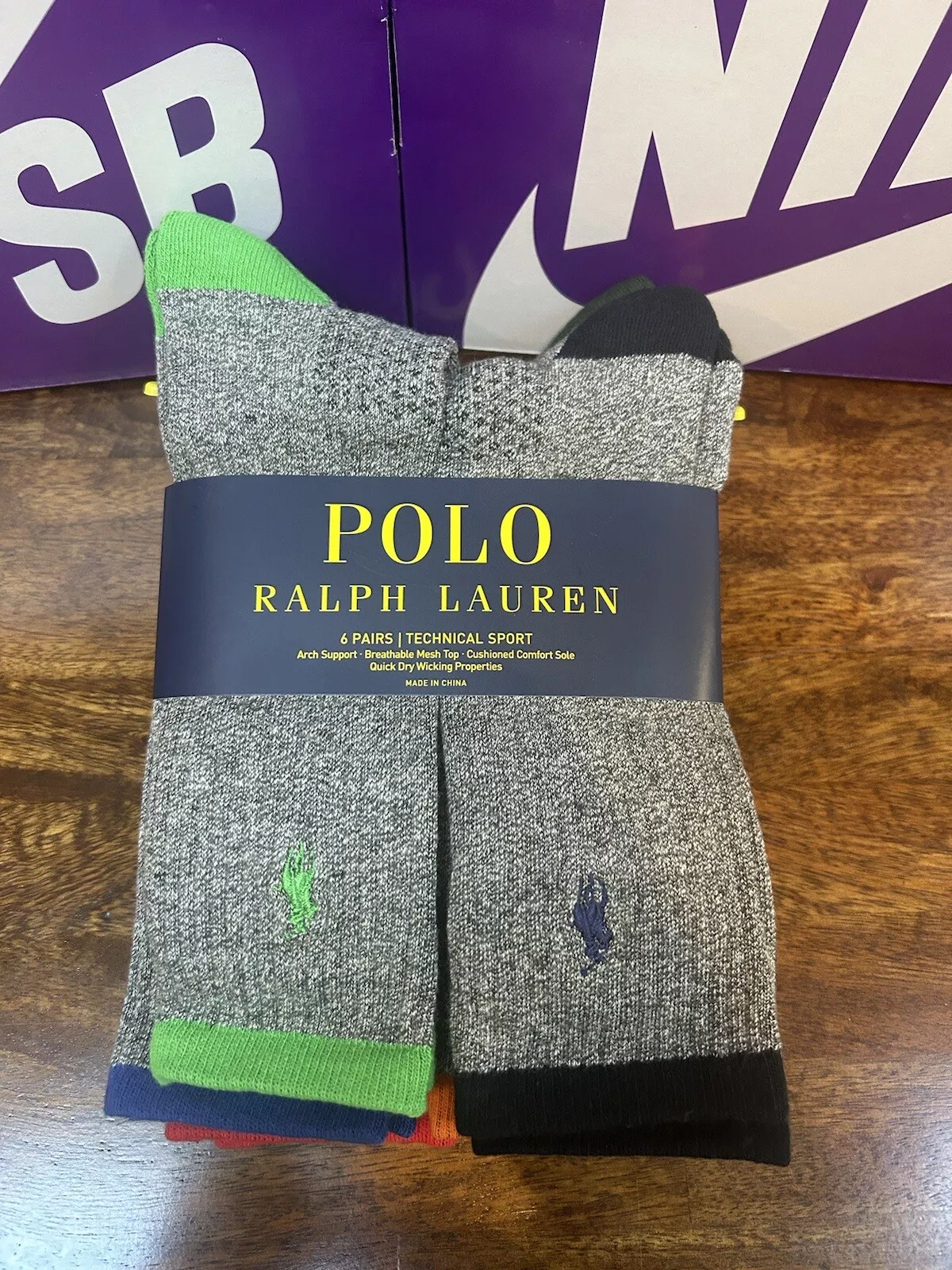 POLO RALPH LAUREN pack de 6 chaussettes colorées néon pour hommes 6 12 vert orange rouge bleu