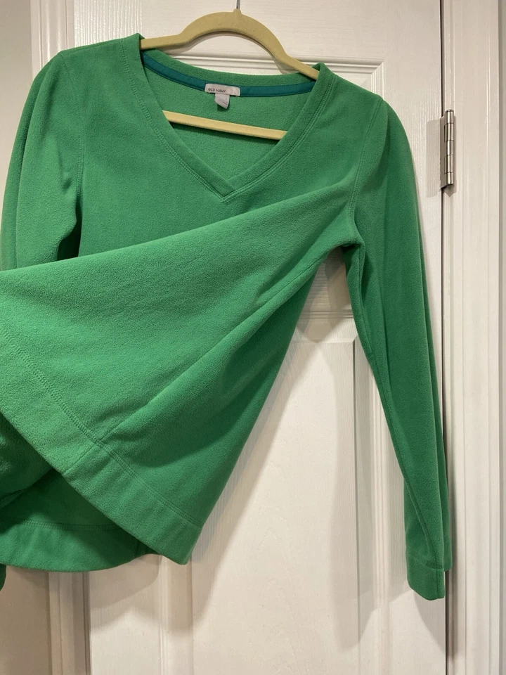 Top Pullover Manga Larga Polar Suave Cuello en V Verde Azul Marino Antiguo Talla S Foto 2 de 4