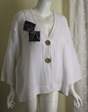 Focus Sz Xl White Lagenlook Cotton Waffle 3/4 Jacket Funky Art-to-wear