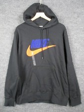 Nike Club Fleece Pullover Hoodie Mens Size Large Black Orange Blue FN3104-010