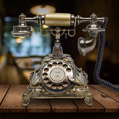 置物 antique USA telephone Vintage Telephone Resin Gold Retro Rotary Dial Phone Collections
