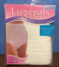 VINTAGE 90s Lovepats 3 Pack Stretch Briefs Underwear Panties White NOS, Sz 8-10