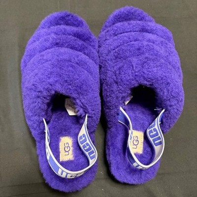 UGG Fluff Yeah Slide Purple Sheepskin Platform Slippers 1095119 Womens 9 EUC