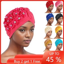 African Women Flower Beanies Hijab Hat Muslim Hair Loss Turban Wrap Chemo Cap
