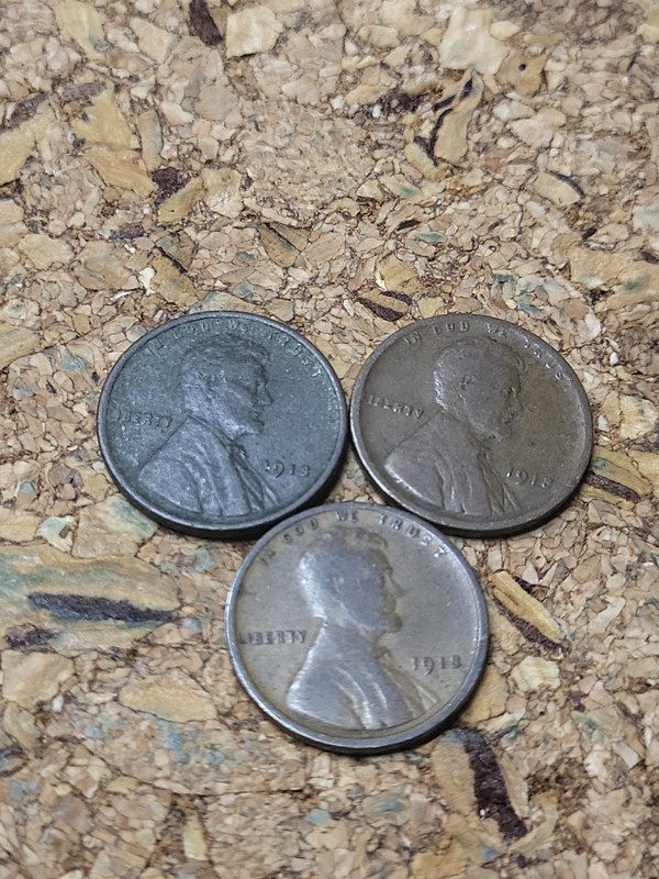 (3) 1918 Lincoln  Wheat One Cent Pennies