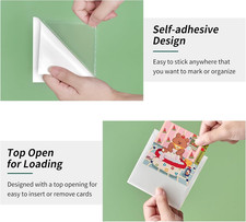 52 Pack Clear Adhesive 3" X 3" Index Card Pockets with Top Open, Plastic Card...