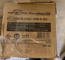 NEW 25 Keystone KT-LED7T8-24GC-840-S G3 8W 4000K 24" T8 LED HPT-48 Tube Light 2’