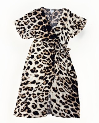 AWARE by Vero Moda Leopard Print V-Neck Wrap Dress Size M/P Medium Petite