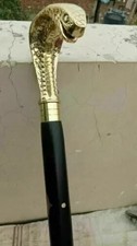Brass Cobra Snake Head Walking Stick Cane 3-Fold Black Wood Inlay Men's Gift