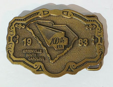 Vintage 1983 Greenville South Carolina Hit Line USA Belt Buckle 100th ESS