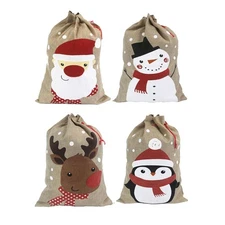 Christmas Sacks (13.8''x19.7'' Medium Size) – Pack of 4 Drawstring Burlap Goo...