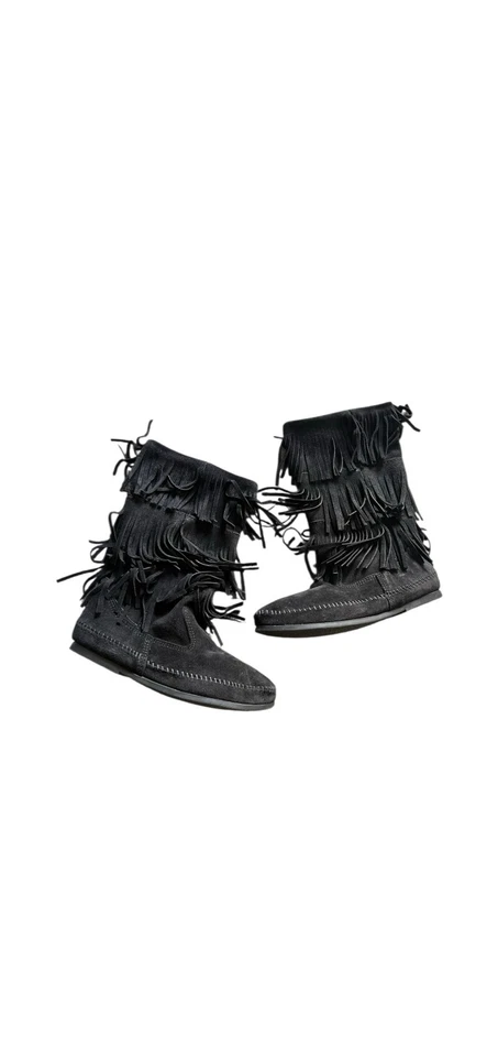 Mocasines Minnetonka 1639 para mujer talla 9 flecos pantorrilla bota alta boho 3 capas SB11 Foto 4 de 4