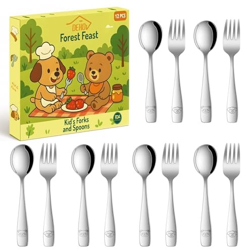 DEHOV Toddler Eating Utensils Set,Set of 12 Food Grade  Assorted colors 