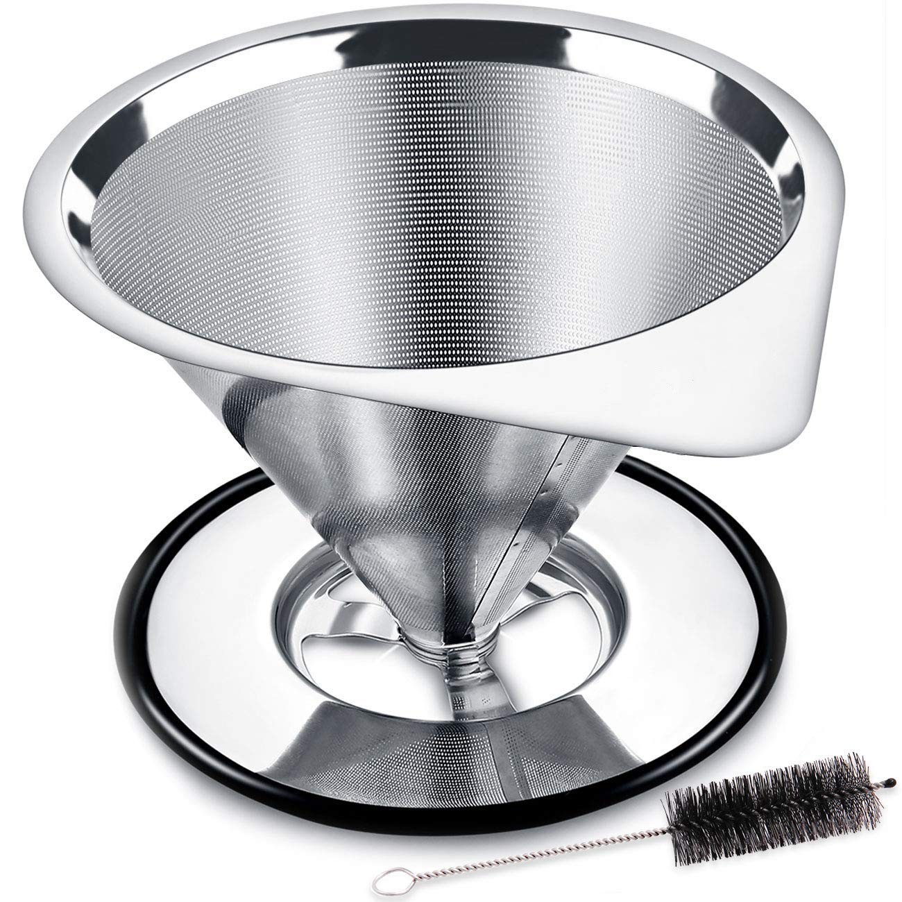 LHS Pour Over Coffee Dripper Stainless Steel Coffee Filter Metal Cone Filter