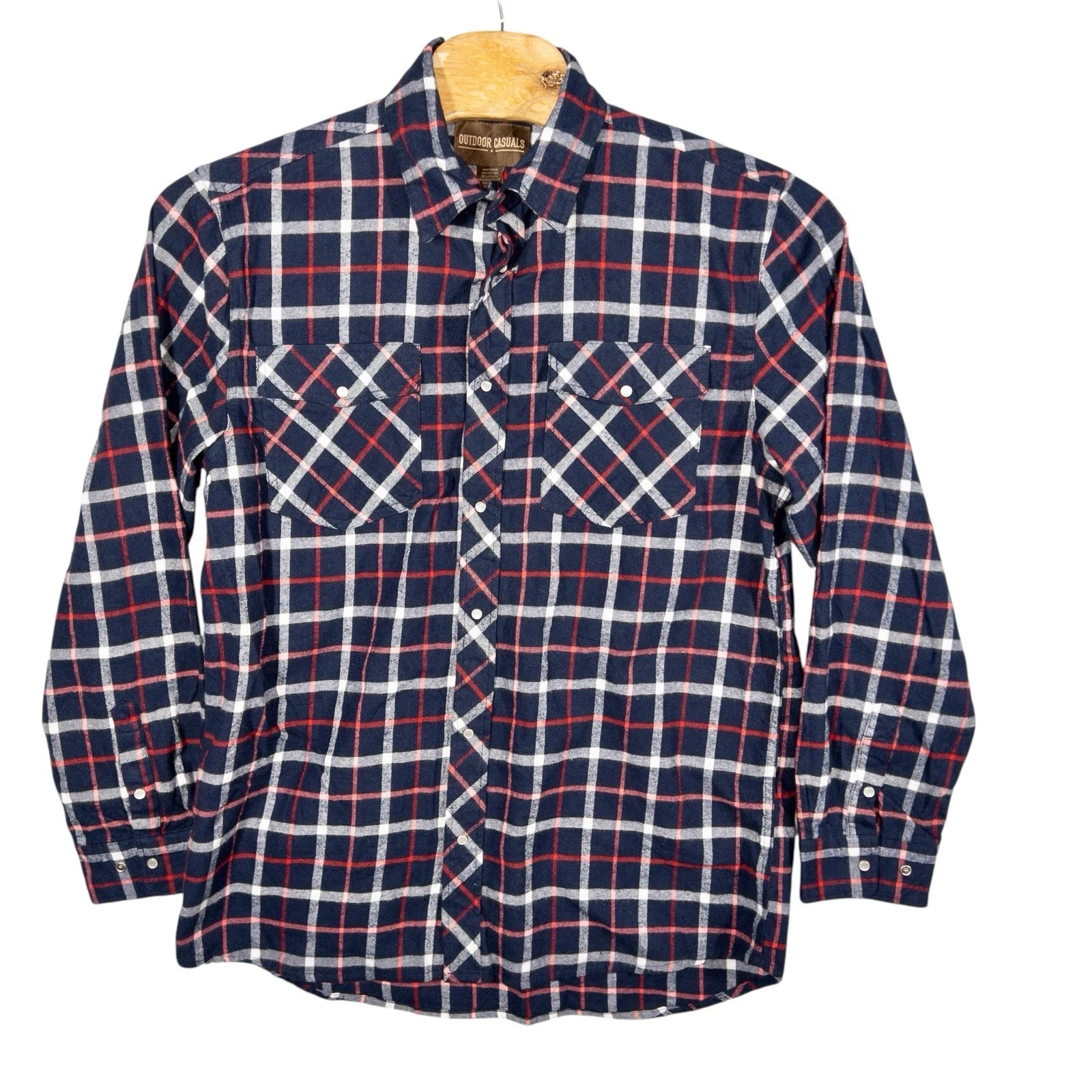 Outdoor Casuals Pearl Snap Plaid Flannel Shirt Mens 2XLT Red And Blue