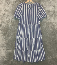 Old Navy Women Nautical Puff Sleeve Tiered Striped Midi Swing Shirt Dress S