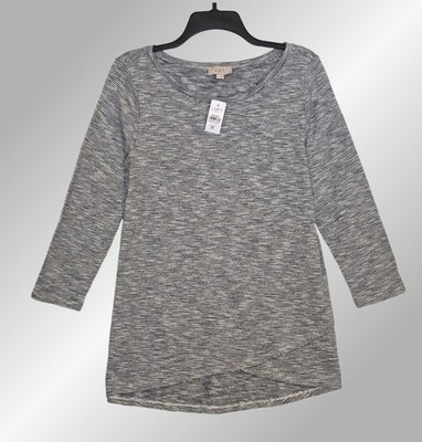 NWT LOFT Medium (8/10) Gray/Black Hem Accent Top