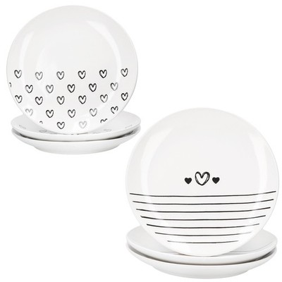 6er Set Cupid Kuchenteller Porzellan Ø18,5cm Herz Streifen schwarz-weiß Dessert