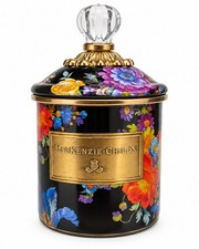 Mackenzie Childs Black Flower market enamel - 7" lidded canister