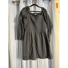 American Eagle Babydoll Dress Womens XXL Grey Smocked Cotton Pockets