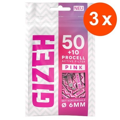 GIZEH ProCell Active Filter PINK 3 x 60 Aktivkohle 6mm | 180 Joint Drehfilter