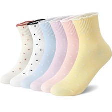 scenicamp 6 Pairs Girls 9-12 Years, Pink Purple Yellow Beige Blue White