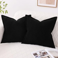 Corduroy Pillow Covers 18x18 Inch Set of 2, Striped Decorative Square Throw