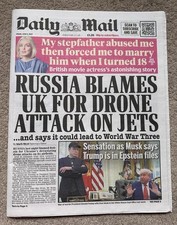 Daily Mail 6th June 2025 6/6/25 Donald Trump & Elon Musk War Of Words