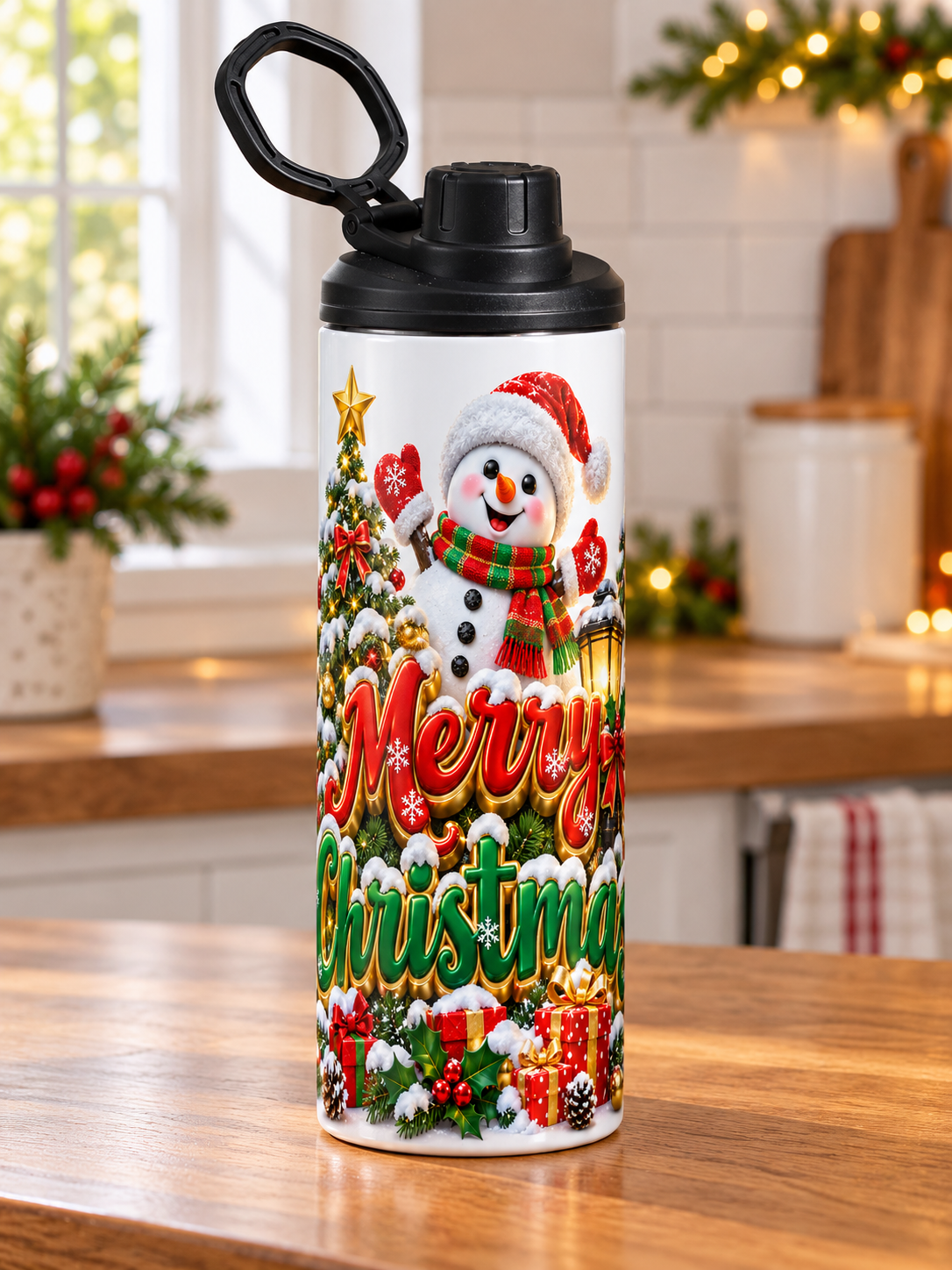 20oz Snowman Merry Christmas Skinny Tumbler with Flip Lid product photograph
