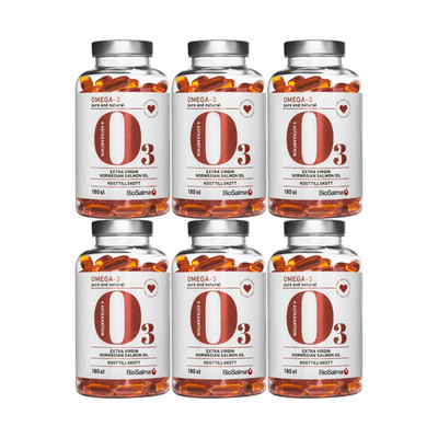 6x BioSalma Omega-3 Lachsöl 1000mg 180 Kapseln Norwegischer Lachs Astaxanthin