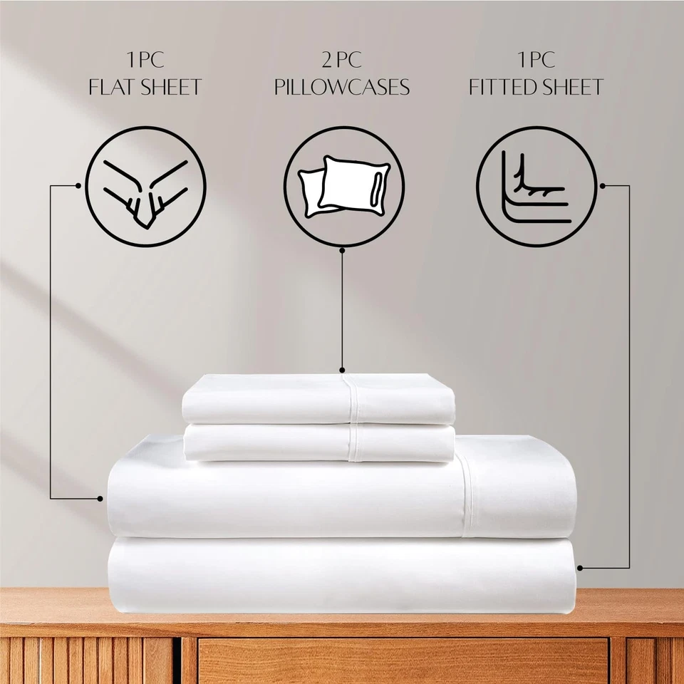 Conjunto de lençóis 100% algodão egípcio branco duplo XL, 4 peças, contagem de 1000 fios, 18... - Imagem 4 de 4