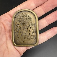Vtg 70s Solid Brass Belt Buckle Alice in Wonderland Playing Cards  Roses NOS