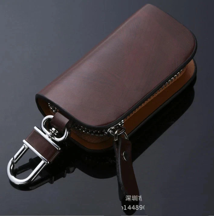 Funda de cuero marrón para auto coche remoto llavero estuche bolsa llavero bolsa para Cadillac Foto 3 de 4