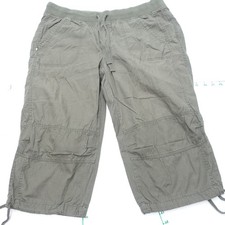 Faded Glory Cropped Pants Women 16 Olive Green Ripstop Cotton Pockets Drawstring