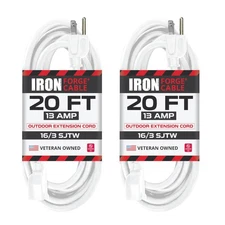 Iron Forge Cable 2 Pack Weatherproof 20 Ft Outdoor Extension Cord - 16/3 SJTW He
