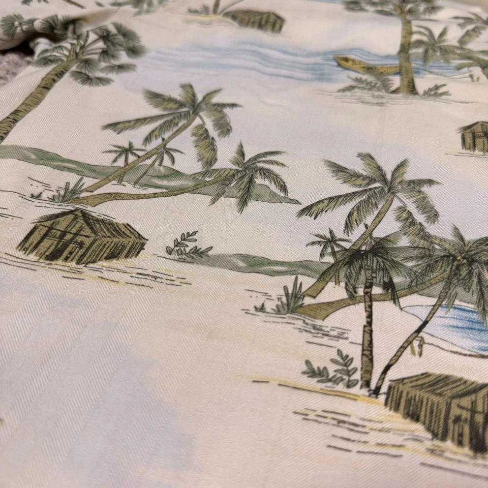 Camisa Hawaiana Banana Cabana 100% Seda L Estampado Barco Palmera Manga Corta Foto 4 de 4