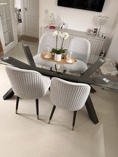 Next Home Glass Top Dining Table with Wooden Legs (Chairs Not Included)