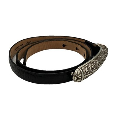 Brighton Black Croc-Embossed Leather Belt with Silver Buckle Brighton Womens Belt Black Croc Embossed Leather w Silver  main image 4