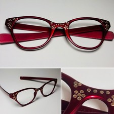 Vintage Turo Ind. Red Burgundy CAT EYE Eyeglasses Frames 46 22 USA Aluminum