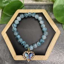 6.5 Plus Stretch Bracelet Stone/Glass Bead Rhinestone Charm New Free Ship B59